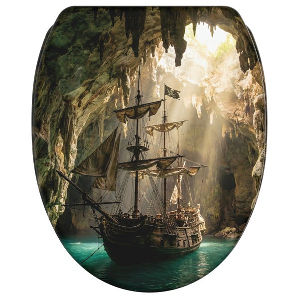 Toilettendeckel mit Motiv Piratenschiff in einer Grotte für ein individuelles Badezimmer Design