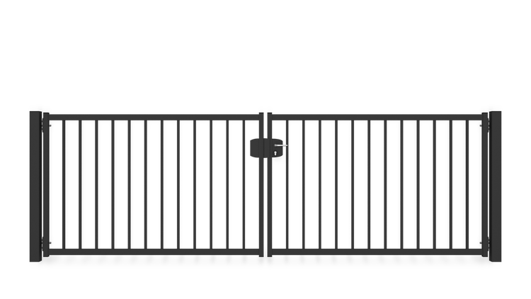 Gartentor ZAUNGURU BASIC-Line Bremen aus Metall, Höhe: 123cm, Breite: 388cm, 2-flügelig inkl. Pfosten, Schloss und Zubehör, Feuerverzinkt und zusätzlich in RAL 7016 Anthrazitgrau pulverbeschichtet
