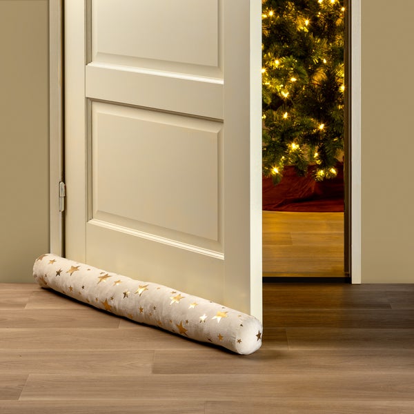 STARS - Zugluftstopper 90x10 cm - Zugluftstopper mit Sternen - Whisper White - weiss