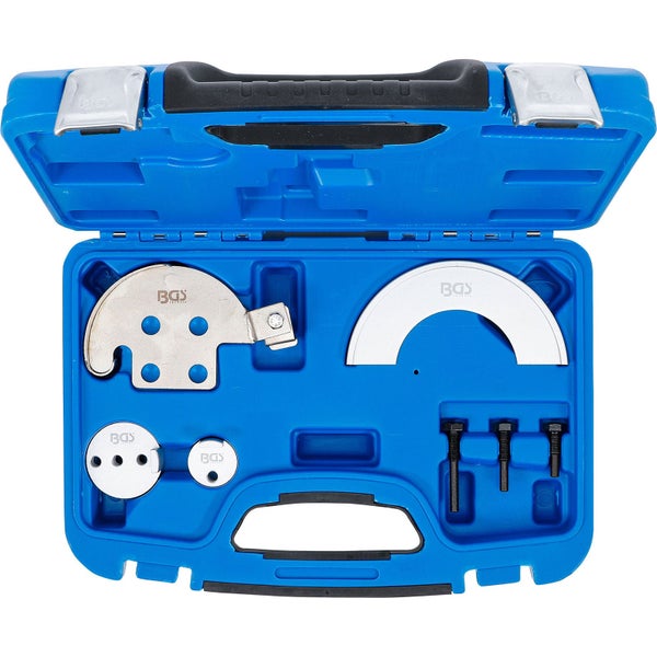 Nockenwellen Arretierwerkzeugsatz im blauen Werkzeugkoffer