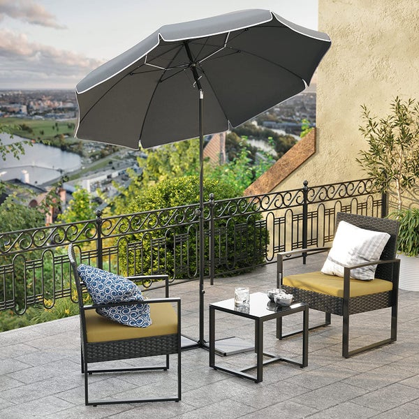 RESCH Sonnenschirm für Strand Grau, Ø 200 cm, Gartenschirm, UV-Schutz bis UPF 50+, knickbar, Sonnenschutz Balkon, tragbar, Schirmrippen aus Glasfaser