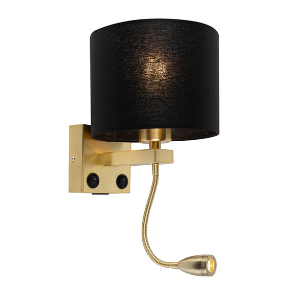 Art Deco Wandlampe Gold mit USB und schwarzem Schirm - Brescia