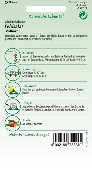 Feldsalat 'Volhart 3' Saatgutpackung mit Anbauhinweisen