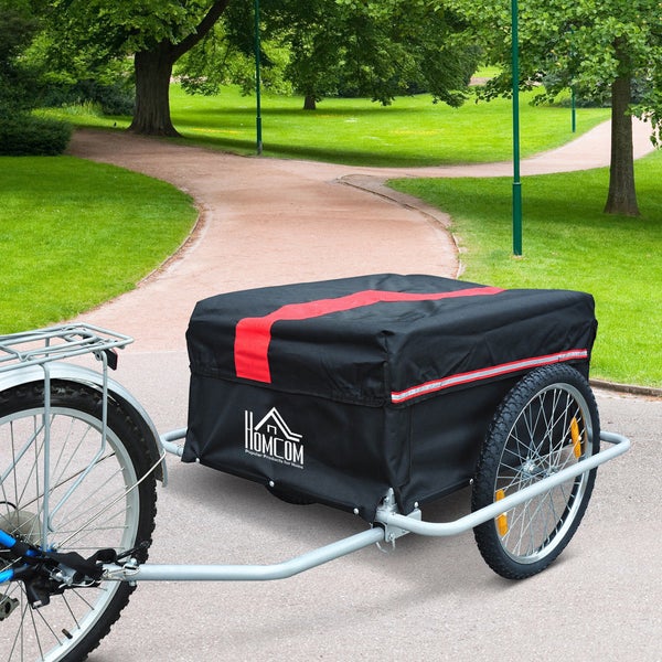 HOMCOM Lasten-Fahrradanhänger, Transportanhänger, 140L x 88B x 60H cm, 600D Oxford, Stahlrohr,Schwarz