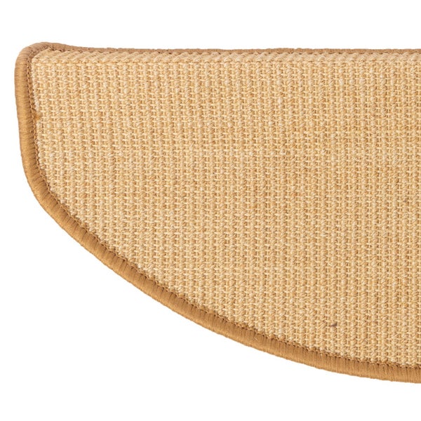 FLOORDIREKT Premium Sisal-Stufenmatte - Umkettelt & Selbstklebend - Halbrund - Natur - 23,5 x 65 cm