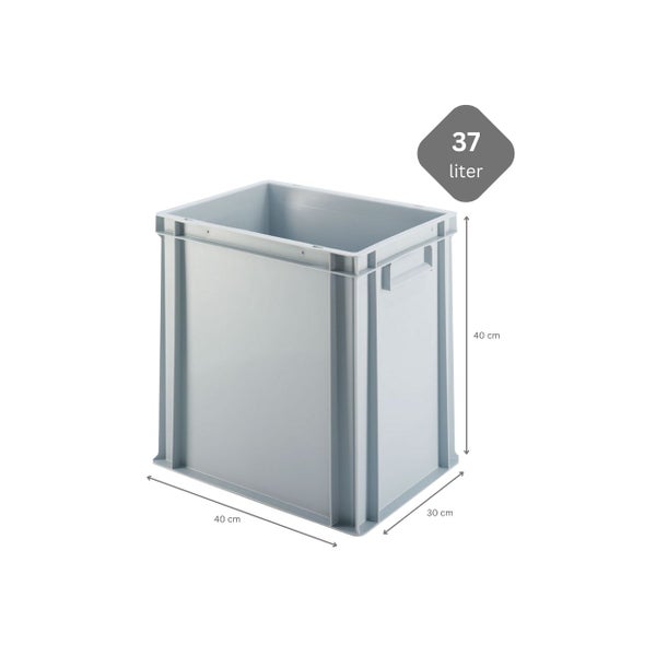 PROREGAL SuperSparSet 4x Eurobehälter mit Geschlossenem Griff und Scharnierdeckel HxBxT 40 x 30 x 40 cm 37 Liter Grau Eurobox Transportbox