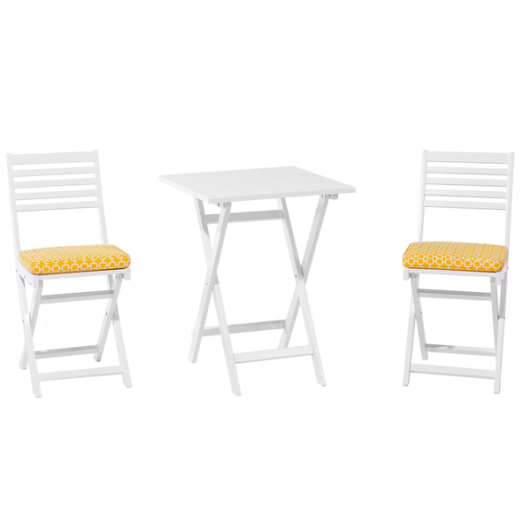 Bistro Set inkl. Kissen klappbar FIJI Akazienholz Weiß