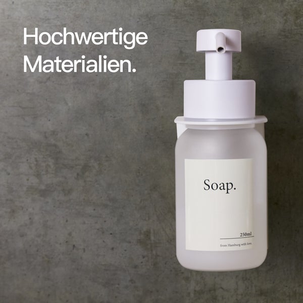Designfabrik Hamburg Seifenspender mit Wandhalter ohne Bohren Weiß | Frostglas 250ml