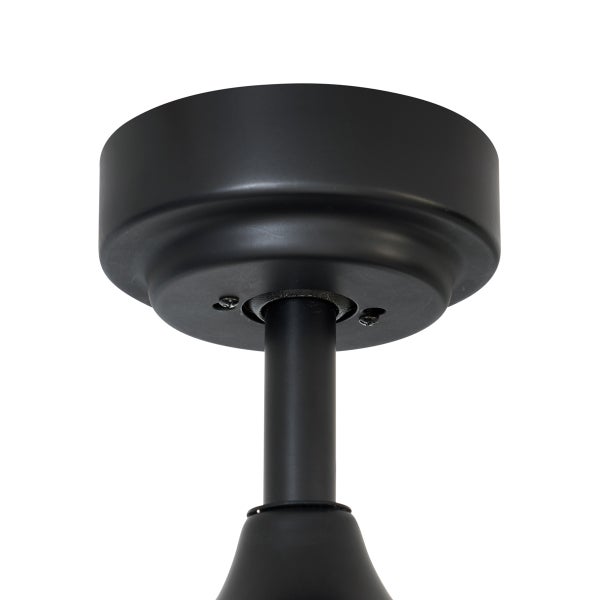 Zylindrische Deckenhalterung aus matt schwarzem Metall für Leuchten oder Ventilatoren.