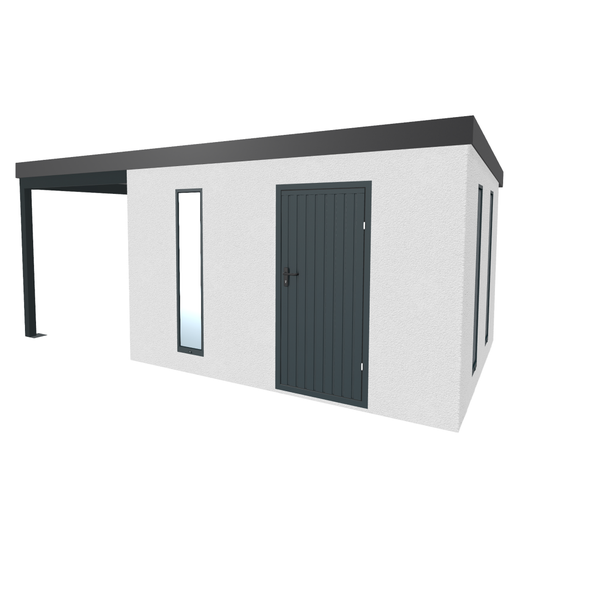 Gartenhaus mit Überdachung, Tür und Fenster