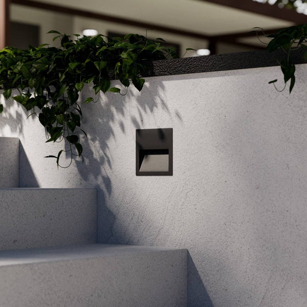 Lucande LED Wandleuchte außen Loya (spritzwassergeschützt (Modern) in Schwarz aus Aluminium (1 flammig, ) - Wandeinbauleuchte für Außen Wandlampe Außenwand/Hauswand Haus Terrasse & Balkon
