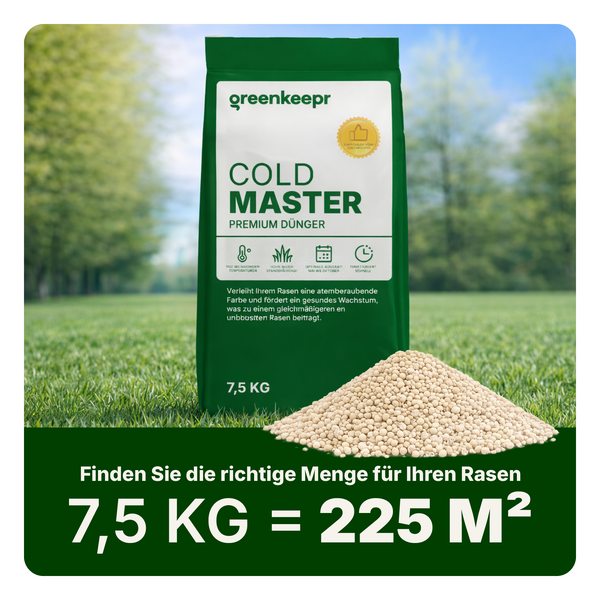 greenkeepr COLD MASTER Premium Rasendünger, 7,5 Kilogramm Sack für circa 225 Quadratmeter Rasenfläche mit Granulat.
