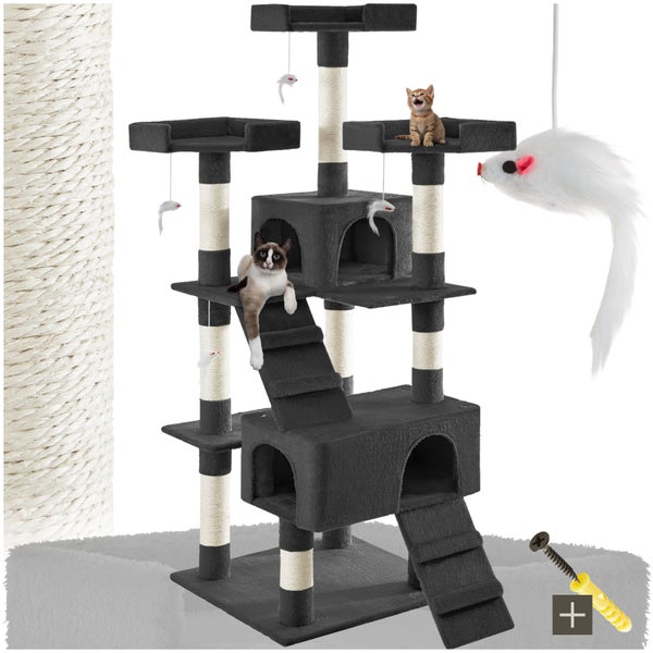 Katzenkratzbaum mit Liegeflächen, Höhlen und Spielzeug