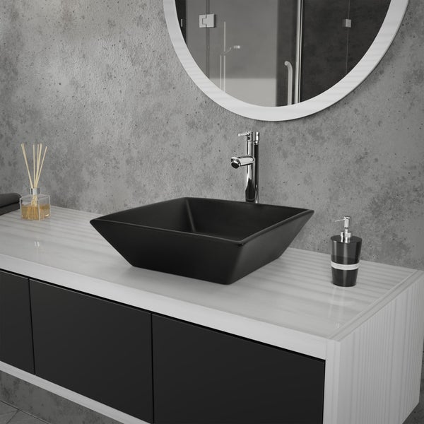ML-Design Waschbecken aus Keramik Schwarz 41x41x12 cm Eckig inkl. Ablaufgarnitur, Moderne Aufsatzwaschbecken, Design Waschtisch Aufsatz-Waschschale Waschplatz Handwaschbecken, für Badezimmer/Gäste-WC
