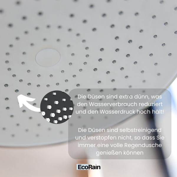 EcoRain 30% Wassersparender Regenduschkopf Matt 25 CM Rund - Hoher Wasserdruck - Universeller Anschluss - Anti-Kalk Duschkopf - Chrom