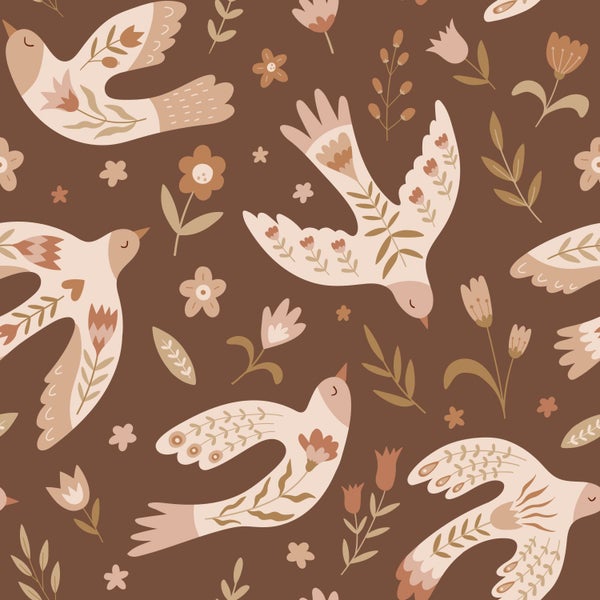 Nahtloses Muster mit Vogel- und Blumenmotiven