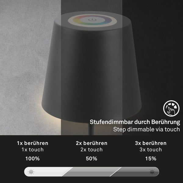 Tischlampe Akku Tischleuchte Kabellos Touch buntes RGB+W Licht höhenverstellbar