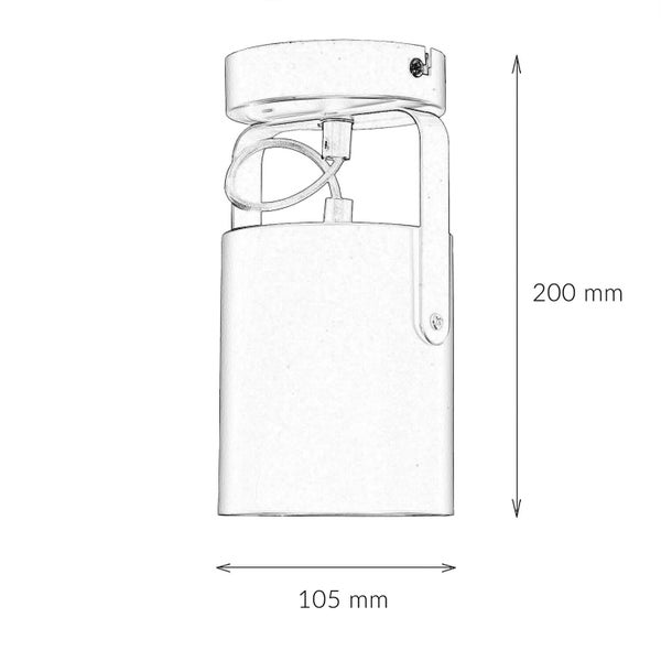 Technische Zeichnung einer Deckenleuchte mit den Maßen 200 mm Höhe und 105 mm Breite.