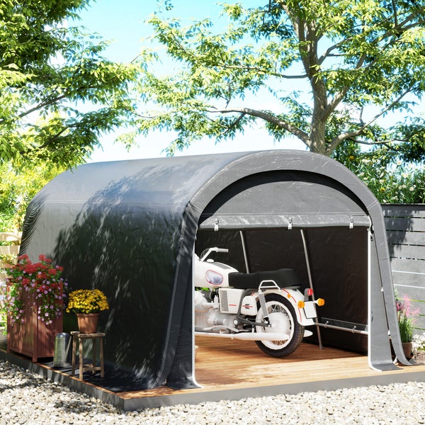 Outsunny Gerätehaus für Fahrräder, wasserdicht Gerätezelt mit Tür, Anti-Staub-Fahrradabdeckung, Unterstand, Foliengerätehaus Fahrradschuppen Fahradgarage für Garten 300x450x230 cm, Dunkelgrau