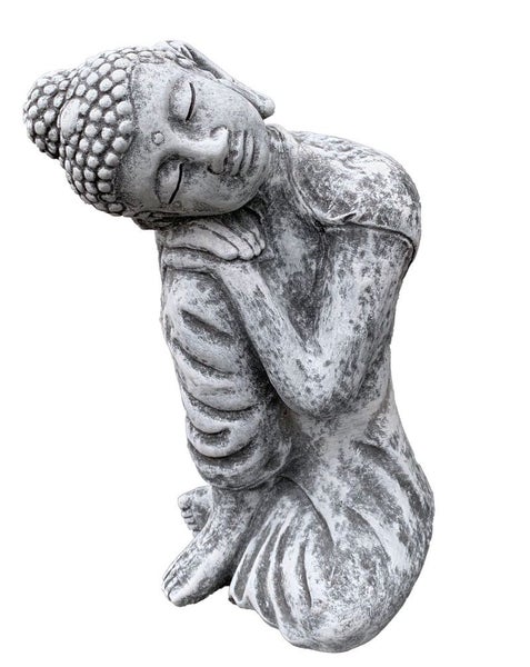 Steinfigur Buddha ruhend, wetterfeste Gartenfigur für den Außenbereich