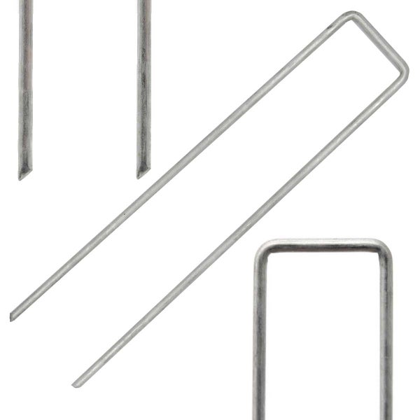 AMANKA 100 Stück Ø3,2mm Erdanker verzinkt 150x30mm Befestigungsanker Unkraut-Vlies Stahl Erdnägel Bodenanker U-Form eck