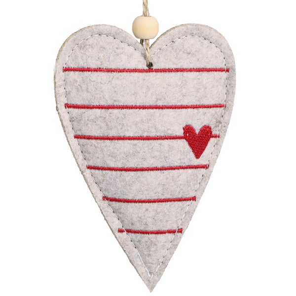 Herzförmiger Filzanhänger mit Streifenmuster zum Aufhängen