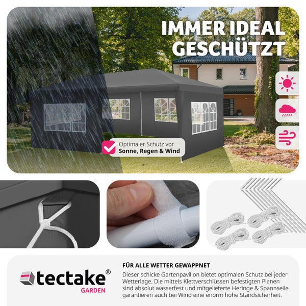Pavillon tectake Vivara inklusive Spannseile und Heringe 6 x 3 m grau