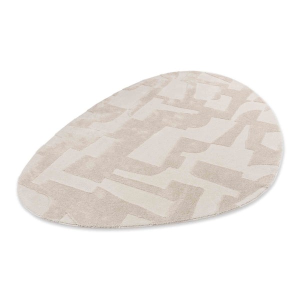Moderner asymmetrischer Teppich in Beige mit geometrischem Muster und Hoch-Tief-Struktur.