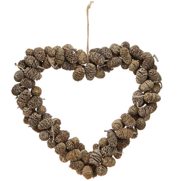 Herzförmiger Dekorationskranz aus Zapfen mit Aufhängung