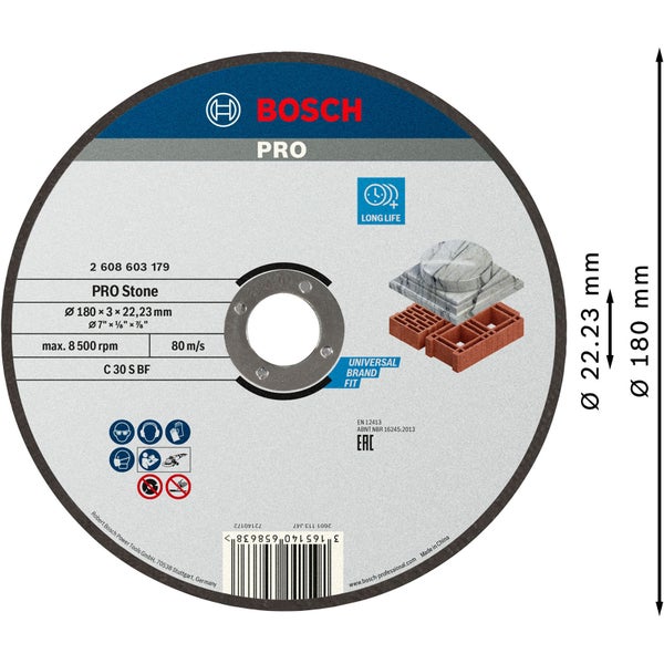 Bosch PRO Stone Trennscheibe 180 x 3 x 22,23 mm - 2608603179