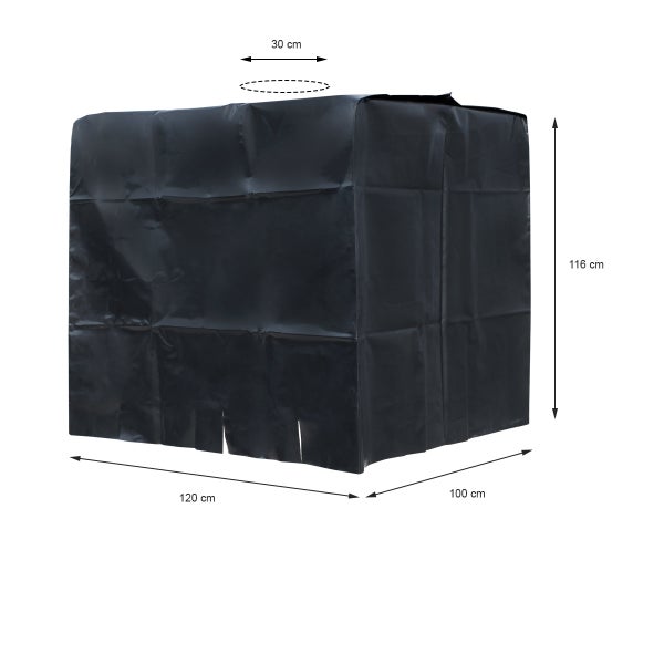 ECD Germany IBC Tank Abdeckung, Abdeckplane für Wassertank 1000L, 120x100x116 cm, Schwarz, aus HDPE, Anti-UV Schutzhülle, Schutzplane Schutzhaube Regenwassertank Behälter Regentonne Container Cover