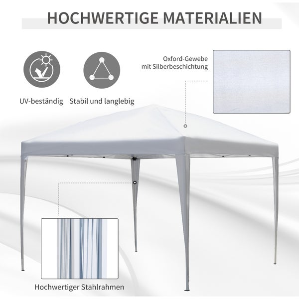 Outsunny Pavillon ca. 3x3m, wasserabweisend Stabil Winterfest Pop-up Faltpavillon, UV Schutz, Faltbar Partyzelt Gartenzelt mit Tasche, Gartenpavillon für Camping Garten, Weiß