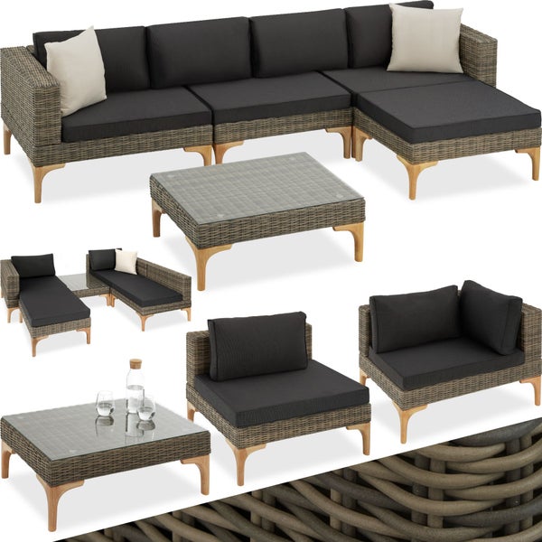 Rattan Lounge tectake Konstanza mit Aluminiumgestell mit Sicherheitsglasplatte