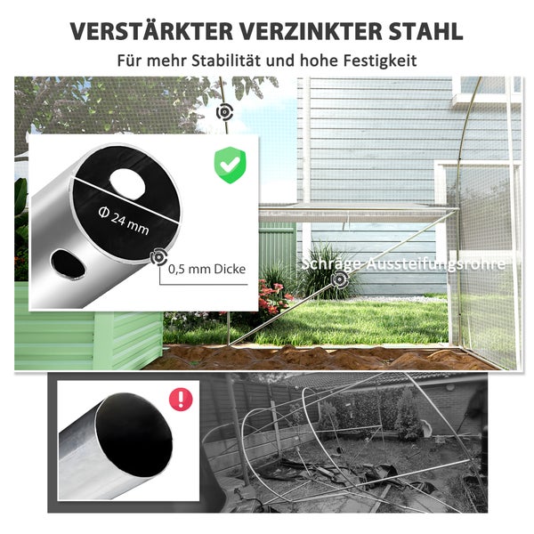 Outsunny Gewächshaus 6 x 3 x 2 m Foliengewächshaus mit 8 Fenster & Tür, Aufrollbar Seitenwänden, UV-beständiger Folientunnel Tomatenhaus mit verzinkten Stahlrahmen, Weiß