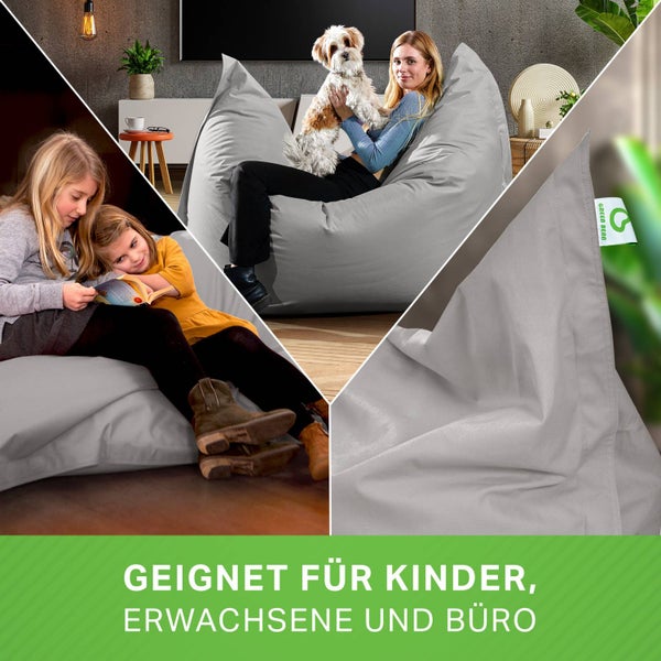 Green Bean Indoor Sitzsack XXL 140x180cm 380 Liter Kinder & Erwachsene Bean Bag EPS Perlen Füllung Riesensitzsack Groß Liegekissen Sitzkissen - Hellgrau Silbergrau