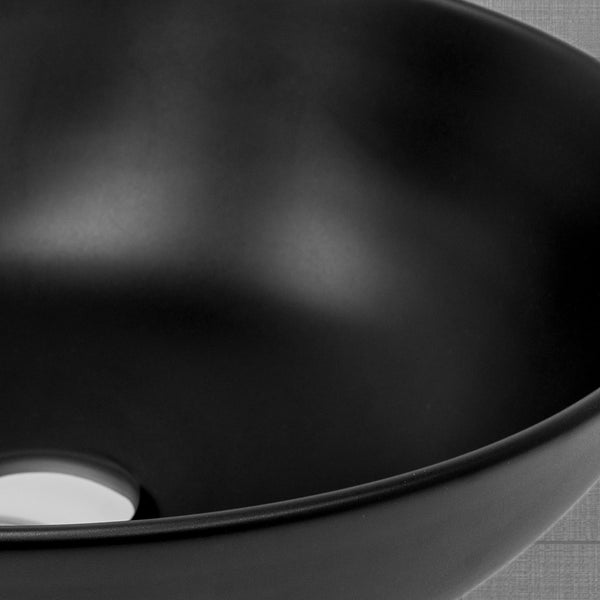 ML-Design Waschbecken Keramik Schwarz Matt Ø 40x14,5 cm Rund inkl. Ablaufgarnitur ohne Überlauf, Moderne Aufsatzwaschbecken Waschtisch Waschschale Waschplatz Handwaschbecken, für Badezimmer/Gäste-WC