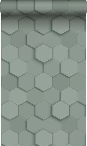 Origin Wallcoverings Öko-Strukturtapete 3D Wabenmuster Graugrün - 0,53 x 10,05 m - 347851