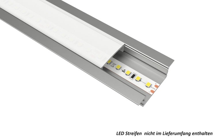 TIVENDIS Led Alu Profil 2 m EF Komplett Set für Strip / Streifen bis 12 mm breit | Abdeckung satiniert milchig, Endkappen |  Einbau Fußleisten Flachprofil eloxiert