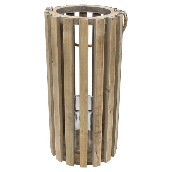 FRANK FLECHTWAREN | Holzlaterne Recycling-Chic, Ø 28 x 58 cm, Glas Ø 15 x 20 cm, HOLZ, GLAS, HANF, METALL