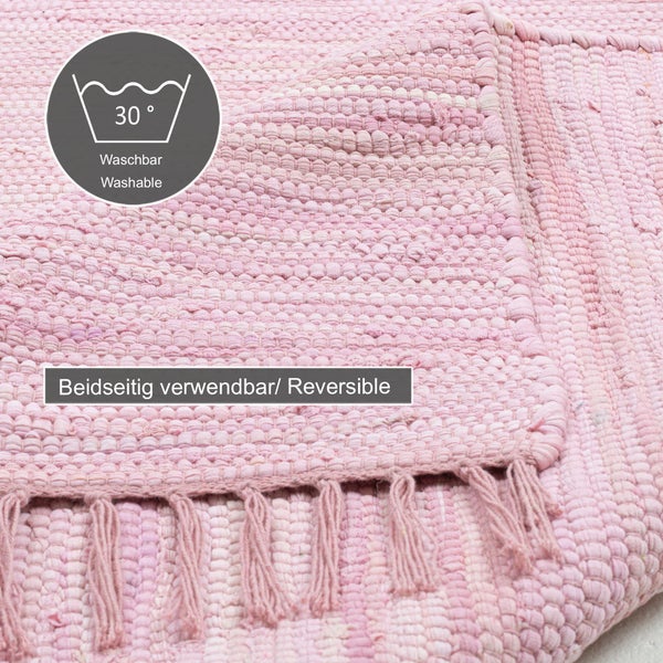 Handgewebter Fleckerlteppich aus Baumwolle Chindi Rosa 120x180 cm
