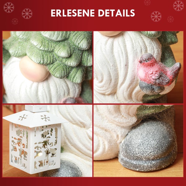 HOMCOM Weihnachtsdeko Figur, Weihnachtsmann mit Weihnachtsbaum-Mütze und Laterne, 42 cm Weihnachtsfigur mit LED-Licht, Dekofigur zu Weihnachten, für In- und Outdoor