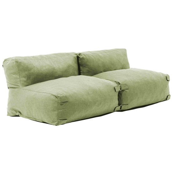 Grünes modulares Outdoor-Bodensofa aus wetterfestem Stoff mit Rückenlehne und Verbindungsgurten.