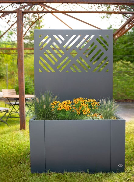 Pflanzkübel mit Rankgitter ELEO Vernazza mit Roya 40 x 80 x 120 cm Rankkasten aus Metall anthrazit - pulverbeschichtet schwarz