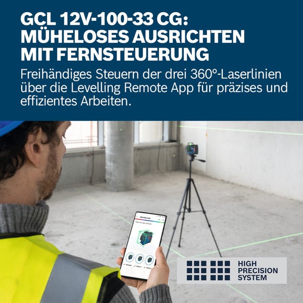 Anwender steuert 360-Grad-Laserlinien mit der Levelling Remote App