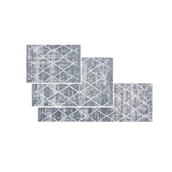 Set aus drei grauen Teppichen mit Rautenmuster