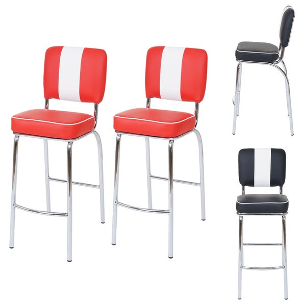 Mehrere Ansichten von Barhockern im Retro Design mit Metallgestell