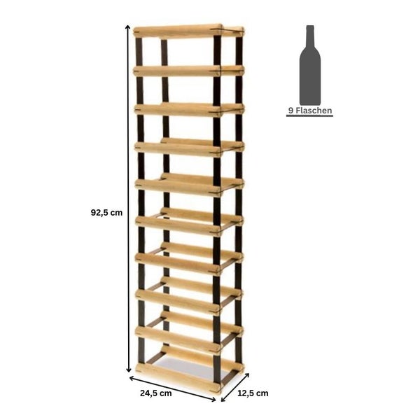PROREGAL Modulares Weinregal Vinotega Mod Metal HxBxT 92,5 x 12,5 x 24,5 cm 1 x 9 Flaschen Massives Kiefernholz Natur