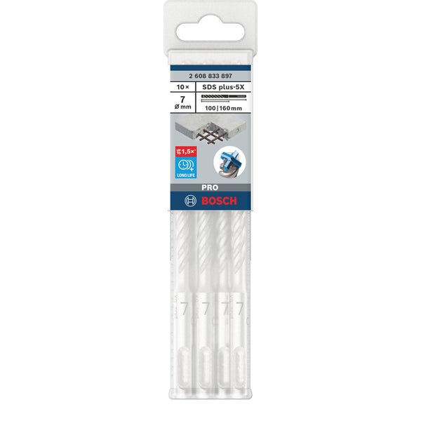 Bosch Logo SDS plus-5X 7 Millimeter Durchmesser 10er-Pack Bohrer