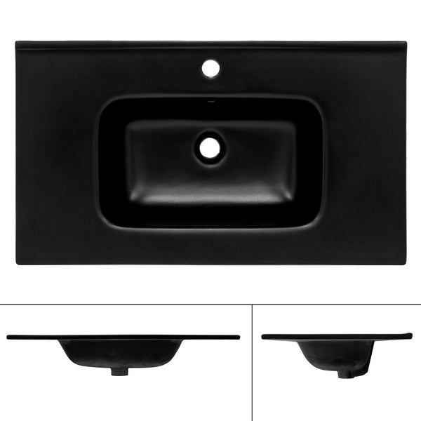 ML-Design Waschbecken aus Keramik Schwarz matt 81x16,5x46 cm inkl. Ablaufgarnitur mit Überlauf Einbauwaschbecken Aufsatzwaschbecken Einbauwaschtisch Waschschale Handwaschbecken für Badezimmer/Gäste-WC
