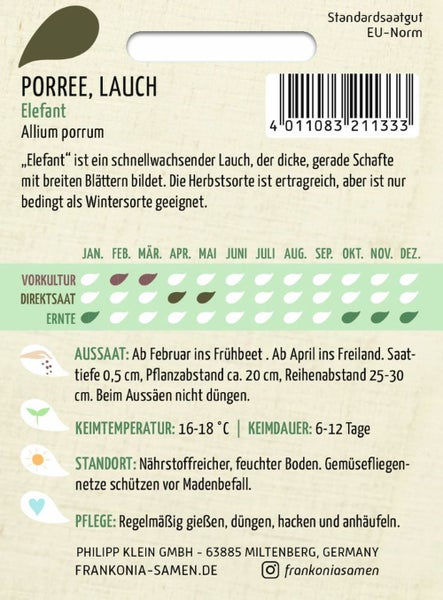Porree-Samenpackung der Sorte Elefant für den Anbau im Garten